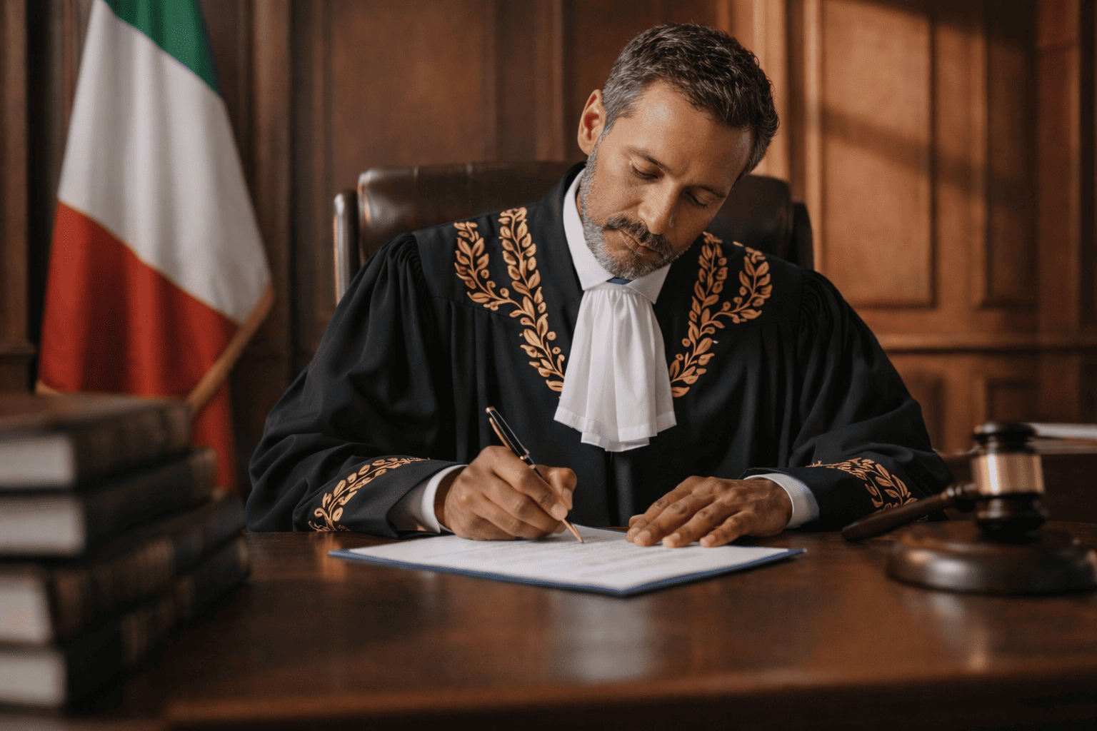 Giudice con toga elegante creata da laboratorio sartoriale